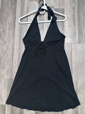 American Eagle Black Ribbed Halter Dress/Swim Cover-Up